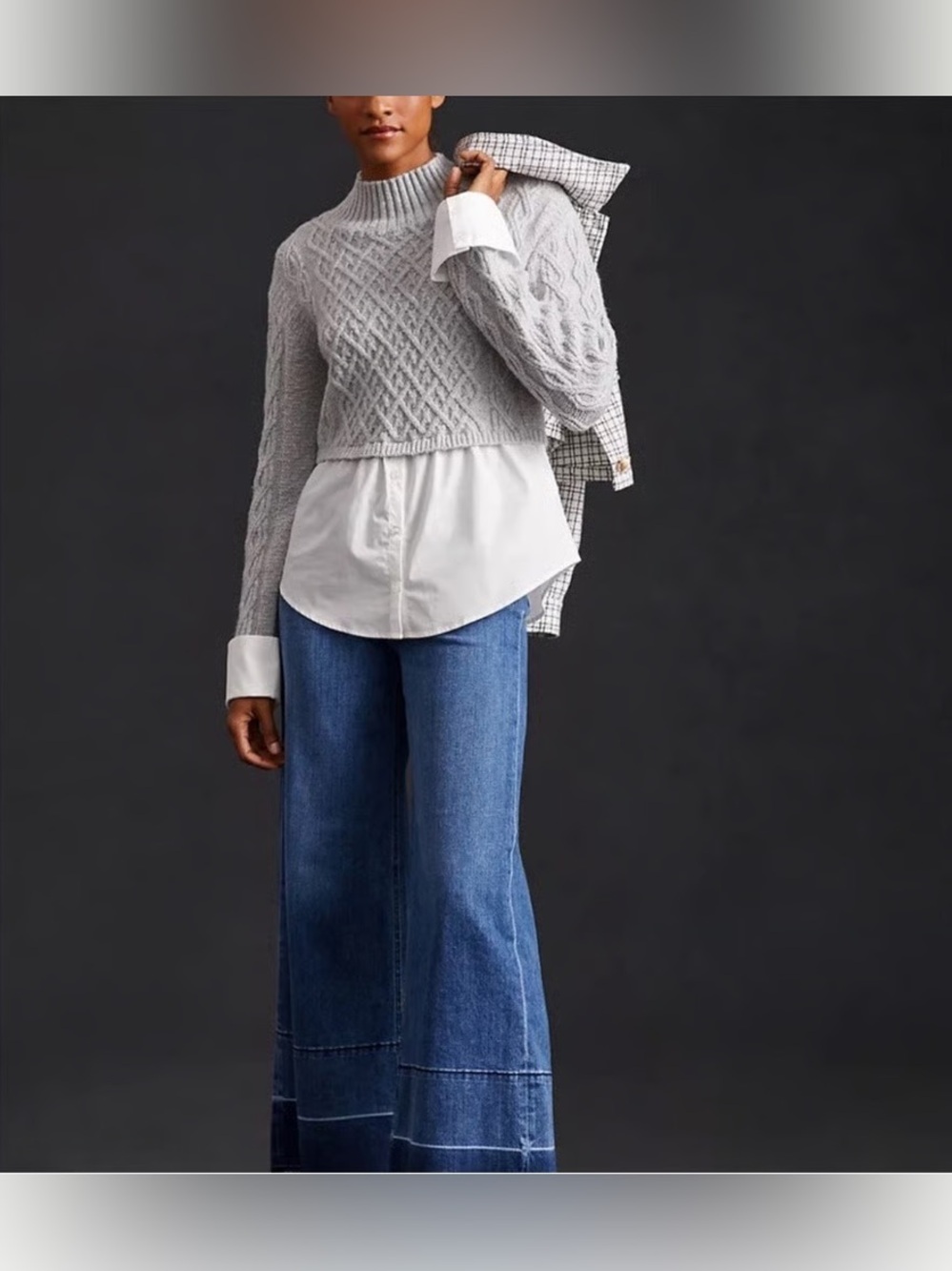 Anthropologie Maeve Women!'s Cable-Knit Layered Sweater Top XXS